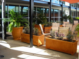 large rectangle planter troughs for alfresco dining, iron verdi semi formal finish