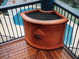 custom spanish mission corner pot, aged terracotta semi formal finish