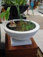 small size garden or interior water bowl with base, off white lava stone finish